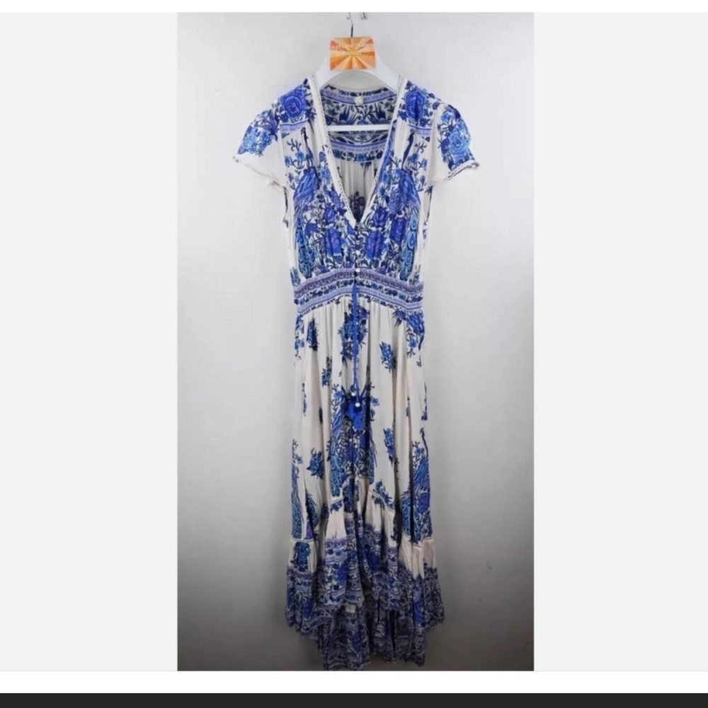 Blue and White Floral Maxi Dress